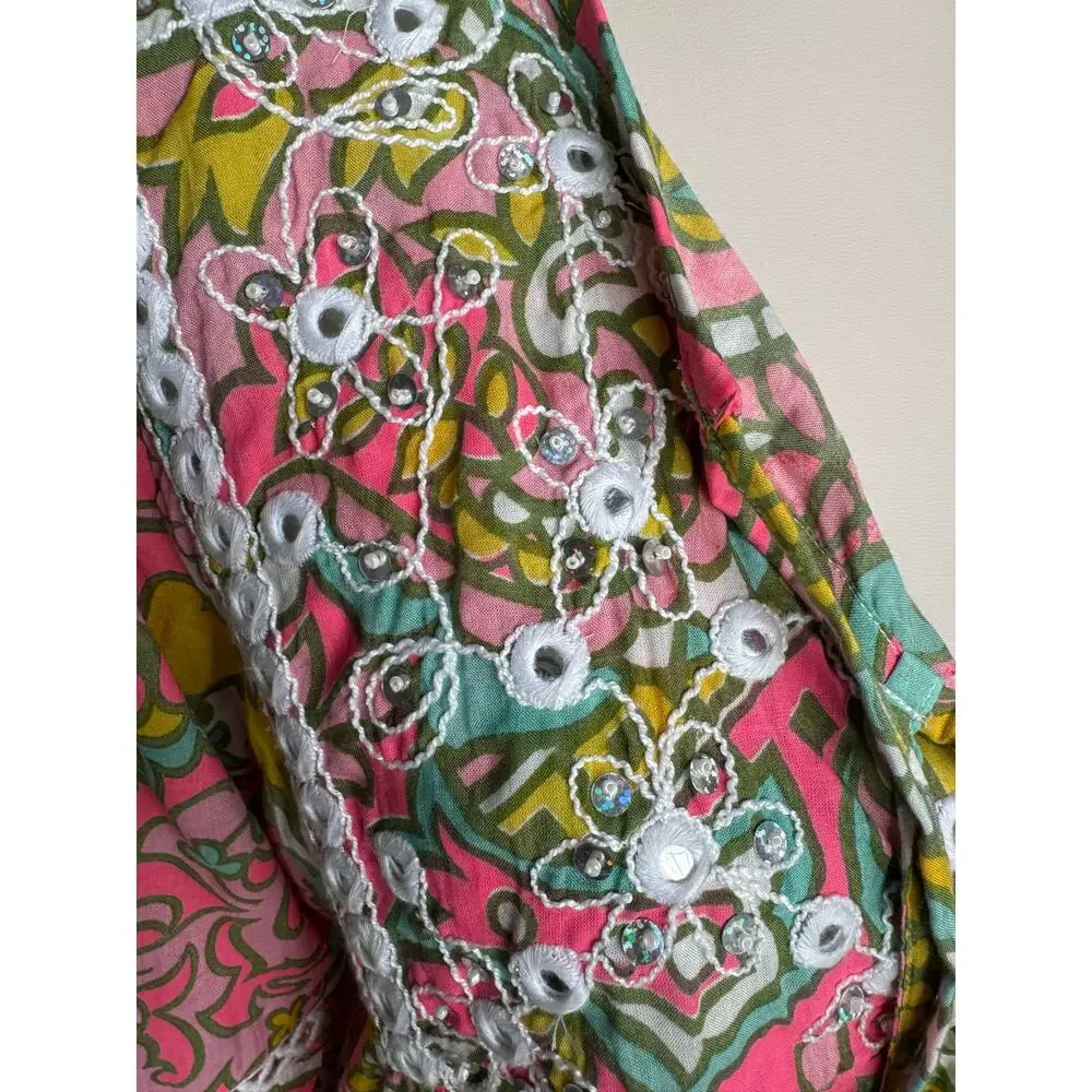 Miss June Paris Pink Boho Embroidered Tassel Peasant Tunic Top Rayon Medium - Picture 8 of 10